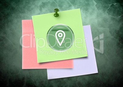 Sticky Note with location icon against green background