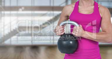 Composite image of woman Fitness Torso raising weight