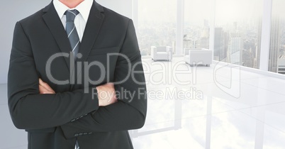 Businessman torso in the neutral white room