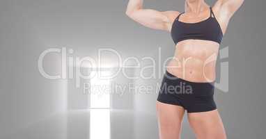 Composite image of woman Fitness Torso against empty room
