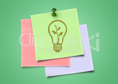 Composite image of colored Sticky Note Lightbulb Green Idea Icon