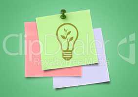 Composite image of colored Sticky Note Lightbulb Green Idea Icon