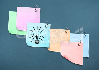 Composite image of colored Sticky Note Lightbulb Icon
