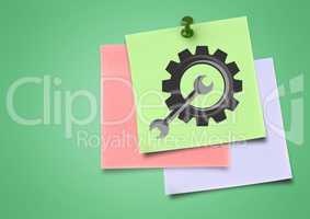 Composite image of colored Sticky Note Settings Cog icon against green background