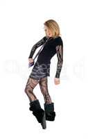 Funny punk girl in bodysuit and boots.