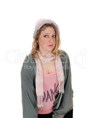 Portrait of woman in coat and hat.