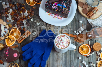 cup of hot chocolate and cookies among Cake