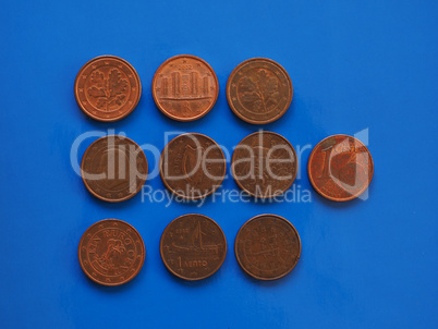 1 cent coin, European Union over blue