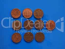 1 cent coin, European Union over blue