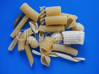 Traditional Italian pasta, blue background