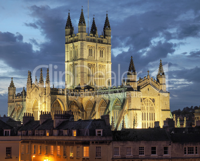 Bath Abbey in Bath at night