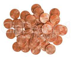 Dollar coins 1 cent isolated over white