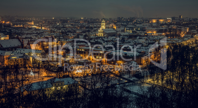 Vilnius old town panorama at night