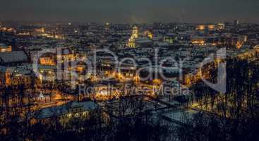 Vilnius old town panorama at night