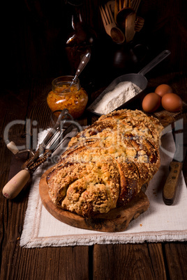 braided yeast bun with jam