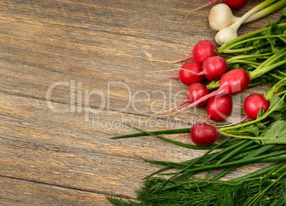 Fresh vegetables on wooden table.