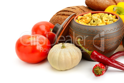set of useful products (vegetables, spices, ravioli)