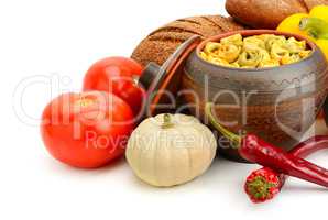 set of useful products (vegetables, spices, ravioli)