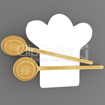 Cooking cap with cooking spoon, 3d-illustration