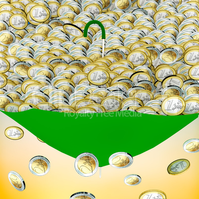 Umbrella full of money coins, 3d-illustration