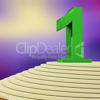 Staircase with with number one and red carpet, 3d-illustration