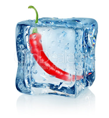 Chili pepper in ice cube