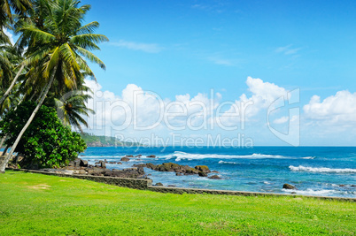 ocean, picturesque beach and blue sky