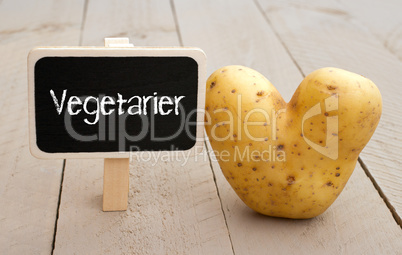 Vegetarier Schild mit Herz Kartoffel