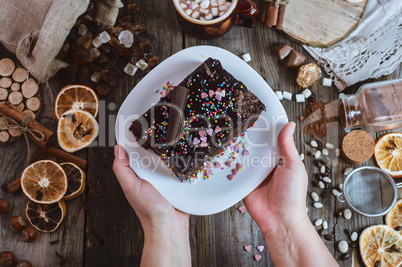 Plate with chocolate Sachertorte