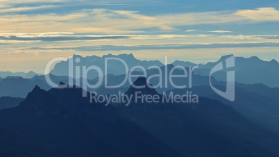 Early morning in the Swiss Alps. View from mount Rigi.