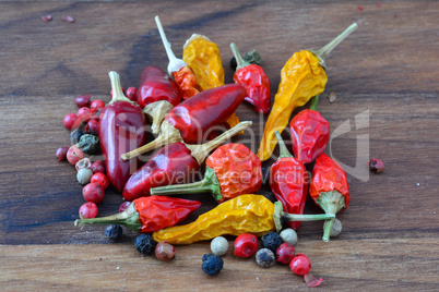 Chilli peppers and peppercorns