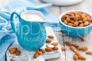 Fresh almond milk and nuts, vegan drink