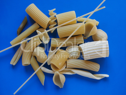 Traditional Italian pasta, blue background