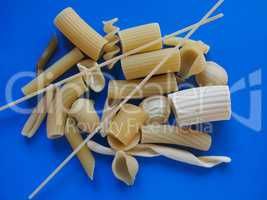 Traditional Italian pasta, blue background