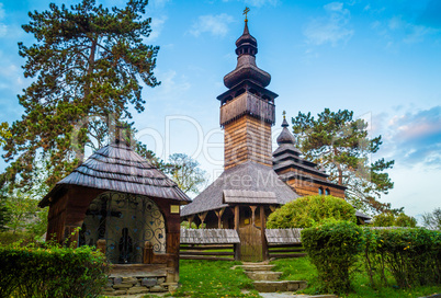 Old christian wooden church at autumn.