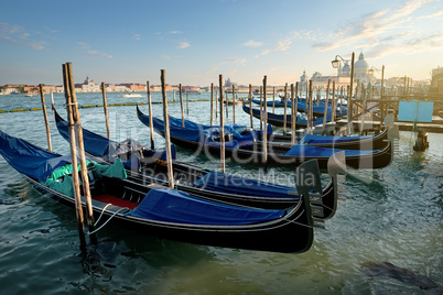 Venetian gondolas at sunset