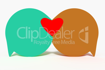 Two speech bubbles form heart, 3d Illustration