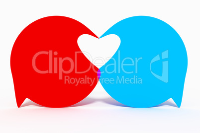 Two speech bubbles form heart, 3d Illustration