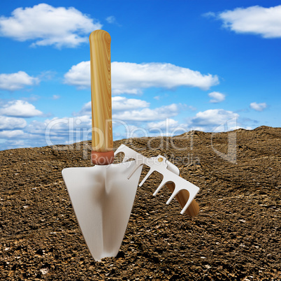 Plants shovel, 3d illustration