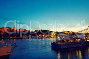 budapest chainbridge and castle skyline sunset