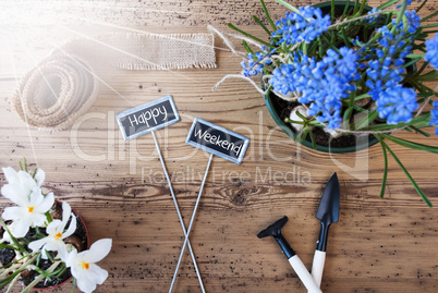 Sunny Flowers, Signs, Text Happy Weekend, Tools