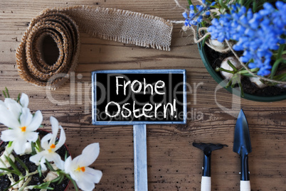 Spring Flowers, Sign, Frohe Ostern Means Happy Easter