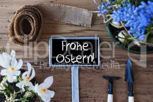 Spring Flowers, Sign, Frohe Ostern Means Happy Easter