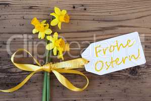 Yellow Spring Narcissus, Label, Frohe Ostern Means Happy Easter