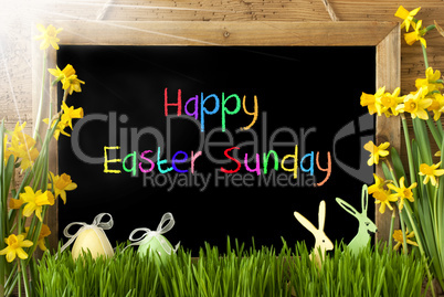 Sunny Narcissus, Egg, Bunny, Colorful Text Happy Easter Sunday