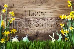 Decoration, Egg And Bunny, Gras, Text Happy Easter Sunday