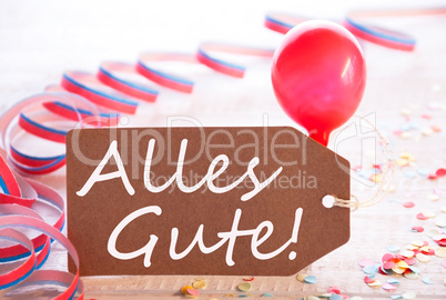 Party Label With Streamer, Balloon, Alles Gute Means Best Wishes