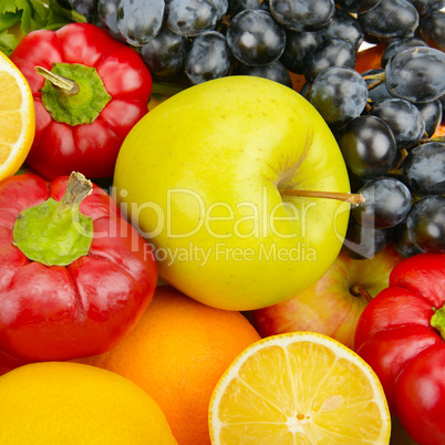 beautiful background of a set of vegetables and fruits