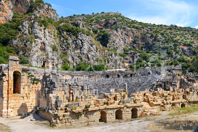 Ruins of Greco-Roman amphitheater in the city of Mira Turkey