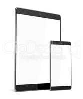 Smartphone and tablet on white background